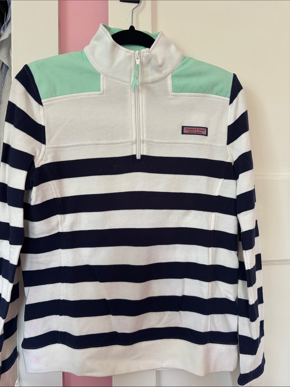 Vineyard Vines Navy, White & Mint Striped Half-Zip Pullover
